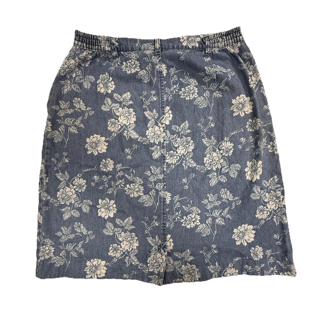 Vintage 100% cotton denim button down floral print jean skirt size 16‎ Pockets
